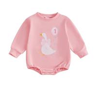 One Silly Goose Birthday Bubble Rompers Sweatshirt Retro Long Sleeve Bodysuit 1st Birthday Outfit Girl Cake Smash Photo Shoot Fall Clothes (Pink Bow, 12-18 Months)