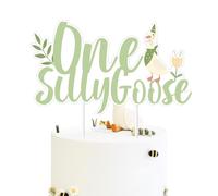 One Silly Goose Birthday Cake Topper, Green Geese 1st Birthday Cake Topper Big Goose Party Decor for Boys Girls Farm Animal 1 Year Old Party Supplies