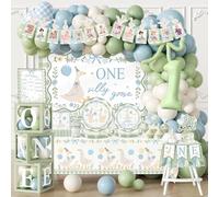 One Silly Goose Birthday Decor Boy, Silly Goose Birthday Decorations with Backdrop Plates Napkins 1st Birthday High Chair Banner One Silly Goose Balloon Arch, for 1st Boy Birthday Party