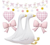 One Silly Goose Birthday Décor - Funny Goose Balloons Pink Gingham Heart Bow Foil Balloons Geese Banner Party Garlands for Baby Shower 1st Birthday Party Decorations