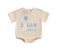 One Silly Goose Bubble Rompers Baby Girl Boy First Birthday Outfit Retro Bodysuit Cute Newborn Summer Clothes Cake Smash Photo Shoot 0-18M (Blue, 12-18 Months)