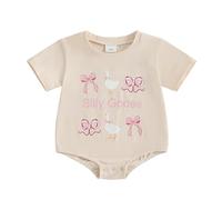One Silly Goose Bubble Rompers Baby Girl Boy First Birthday Outfit Retro Bodysuit Cute Newborn Summer Clothes Cake Smash Photo Shoot 0-18M (Pink, 0-3 Months)