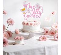One Silly Goose Cake Topper For Girls - Goose Theme 1st Birthday Decorations, Pink Style 1st Cake Topper For Girls,Kids Baby Shower Party Celebration