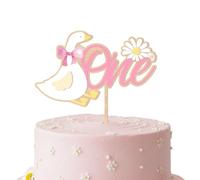 One Silly Goose Cake Topper - One Silly Goose Birthday Decor,3d Wooden Cake Decor With Pink Bow & Daisy for 1st Birthday Party,Family Celebration
