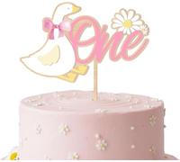 One Silly Goose Cake Topper - One Silly Goose Birthday Decor,3d Wooden Cake Decor With Pink Bow & Daisy for 1st Birthday Party,Celebration-3