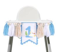 One Silly Goose High Chair Banner, Pre-Strung 1st Birthday Highchair Banner Felt Silly Goose Garland Birthday Decorations for Girls(Blue)