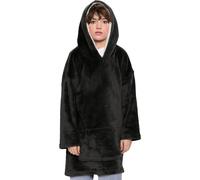 (One Size, Black) Men Ladies Oversized Hoodie Plain Snuggle Blanket