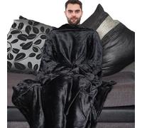 (One Size, Black) Men Ladies Wearable Snuggle Blanket