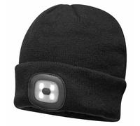 (One Size, Black) Portwest - Unisex Beanie Hat With LED Head Light Torch Rechargeable Via USB