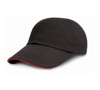 (One Size, Black / Red) Result Headwear Kids Junior Low Profile Heavy Brushed Cotton Cap With Sandwich Peak