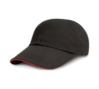 (One Size, Black/Red) Result Unisex Low Profile Heavy Brushed Cotton Baseball Cap With Sandwich Peak (Pack of 2)