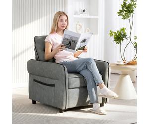 (One Size) HOMCOM Armchair, Faux Leather Accent Chair with Thicken Cushion, Grey
