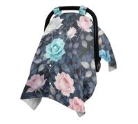 One Size Minky Car Seat Canopy Creates Private Rest Space for Baby | Minky Dot Reverse Side Newborns Travel Cover Outdoor Walking Trip Blue Rose Vine Watercolor