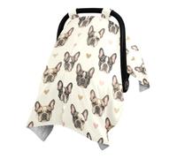 One Size Minky Car Seat Canopy Creates Private Rest Space for Baby | Skin Friendly Baby Stroller Cover Outdoor Walking Trip French dog Heart Paw