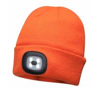 (One Size, Orange) Portwest - Unisex Beanie Hat With LED Head Light Torch Rechargeable Via USB