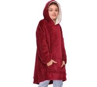 (One Size, Red) Men Ladies Oversized Hoodie Plain Snuggle Blanket