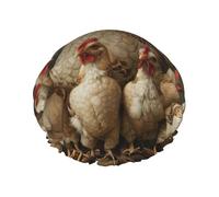 One Size Shower Cap for Women & Men â€“ Double-Layer A Brood of Chickens Print Bath Hair Cap, Salon Shower Hat & Travel Essential