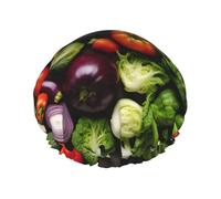 One Size Shower Cap for Women & Men â€“ Double-Layer Introduction of various vegetables Print Bath Hair Cap, Salon Shower Hat & Travel Essential