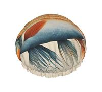 One Size Shower Cap for Women & Men â€“ Double-Layer Safflower Flying Fish Print Bath Hair Cap, Salon Shower Hat & Travel Essential