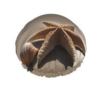 One Size Shower Cap for Women & Men â€“ Double-Layer Starfish Seashell Sandy Beach Print Bath Hair Cap, Salon Shower Hat & Travel Essential