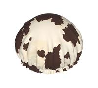 One Size Shower Cap - Reusable, Double Layer, Cow Fur Print Print Hair Bath Cap with Elastic Strap - Hotel Travel Essential