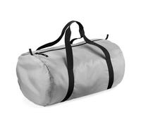 (One Size, Silver / Black) BagBase Packaway Barrel Bag / Duffle Water Resistant Travel Bag (32 Litres) (Pack of 2)
