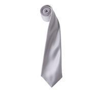 (One Size, Silver Grey) Premier Mens Plain Satin Tie (Narrow Blade)