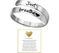 (One Size, Silver) Just Breathe Ring for Women, Adjustable Heart Ring, Stainless Steel Spiral Wrap Healing Rings, Inspirational & Heart felt Gift