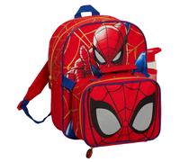 (One Size) Spiderman Backpack With Cool Lunch Bag Water Bottle School Matching 3 Piece Set