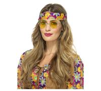 (One Size, Yellow) Smiffys Unisex Adult Hippie Costume Sunglasses