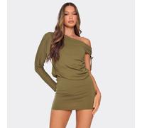 One Sleeve Asymmetric Drape Detail Mini Dress In Green, Women's Size UK 8
