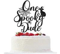 One Spooky Dude Cake Topper, Halloween Theme Baby Shower Cake Topper, The Spooky One, Halloween Ghost Baby Shower 1st Birthday Party Decorations, Black Glitter