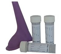 One Step: 50 x Urine Sample Bottles Specimen Pot Graduated Container with Lid & Label 30ml + Re-usable Female Urinal