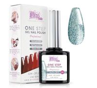 One Step Gel Nail Polish UV/LED 12 ml - Sky Blue Glitter - Gel Nail Polish Glitter - Electric Effect Nails with or without Base and Top Coat