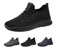 One Step Slip On Trainers Mens,Mens Trainers Walking Running Shoes Mesh,Athletic Tennis Shoes with Lace Up Design Breathable Cushioned Sole Lightweight Sneakers for Sport/Daily/Travel/Trekking Black