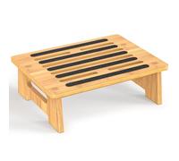 One Step Stool for Adults Seniors and Kids with Non-Slip Surface, Natural Bamboo Stepping Stools for High Bed, Bathroom and Kitchen, Hold Up to 450 LBS, Lightweight, Waterproof, Easy to Install