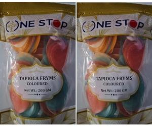 One Stop Dealer Tapioca Fryms (Colored) (200 Gram) - Crispy and Delicious - Ready To Fry For Fast Upwas Crispy Fryums Teatime Snack - Natural Ingredients - Good for Fasting Or Upwaas (Pack of 2)