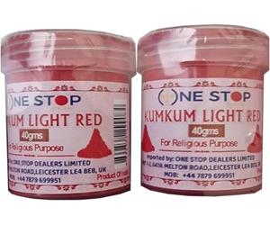 One Stop Dealers Kumkum Light Red Powder Each 40 gram for Rituals, Pujas, Religious Ceremonies, and Decorative Applications - Premium Quality Vermilion with Spiritual Significance (Pack of 2)
