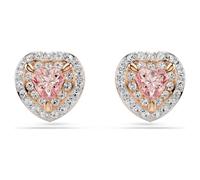 One stud earrings, Heart cut, Pavé, Heart, Pink, Mixed metal finish
