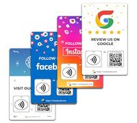 One Tap Only NFC Business Review Cards (4-Pack) - Compatible with Google Reviews - Reusable Smart Tap & QR - Works with All Phones - Contactless Customer Feedback Tool (4-Pack Social Cards)