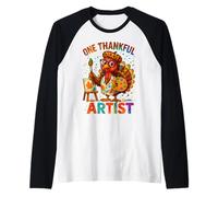 One Thankful Artist Thanksgiving Turkey Design Raglan Baseball Tee