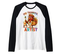One Thankful Artist Thanksgiving Turkey Design Raglan Baseball Tee