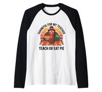 One Thankful for My Teacher Retro Funny Turkey Teach Eat Pie Raglan Baseball Tee