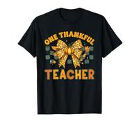 One Thankful Teacher Fall Leopard Pumpkin Bow Pencil Graphic T-Shirt