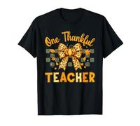 One Thankful Teacher Fall Leopard Pumpkin Bow Pencil Graphic T-Shirt