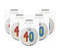 One The Wall Silver 40th Birthday Badge 8.5cm Foil Age 40 with Safety Pin for Party Outfit Accessories Durable Age Badge for Celebrating Milestone Events (Pack of 2)