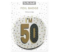 One The Wall Silver 50th Birthday Badge 8.5cm Foil Age 50 with Safety Pin for Party Outfit Accessories Durable Age Badge for Celebrating Milestone Events (Pack of 1)