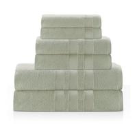 One Thousand Reasons Zero Twist Bathroom Towel Set - Luxury Bath Towel Sets for Bathroom, Hands, and Washcloths - Quick Dry and Absorbent - 6 Pieces, 3 Stripe, Sage