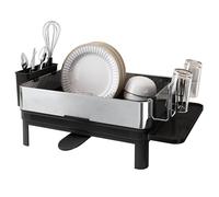 One Tier Large Dish Drainer Rack, 304 Stainless Steel Large Dish Drying Rack and Drainboard Set, Full Size Dish Drainers with Swivel Spout Drainage, Utensil Holder and Cups Holder for Big Family