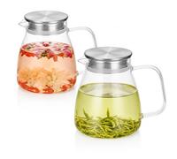 One-Touch Glass Teapot, 27 oz High Borosilicate Tea Pot with Stainless Steel Filter Lid, 2-in-1 Clear Stovetop Loose Leaf Tea Kettle for Home, Camping Use